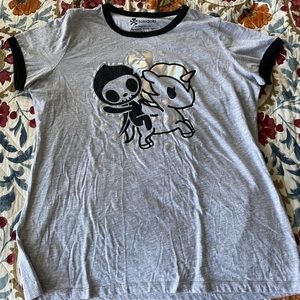 Grey t-shirt with black trim unicorn Tokidoki NWOT